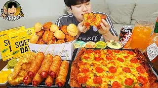 ASMR MUKBANG 굽네 고추바사삭 치킨먹방! 피자 핫도그 치즈스틱 먹방 & 레시피 CHICKEN & PIZZA EATING SOUND!