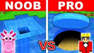 NOOB vs PRO: SECRET ROUND UNDERWATER TUNNEL Build Challenge in Minecraft