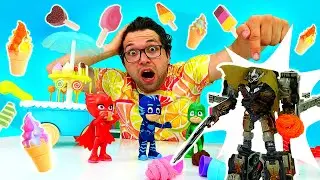 PJ Masks Oyuncakları ile Çocuk videoları! Play Doh dondurma savaşı. Erkek çocuklar için