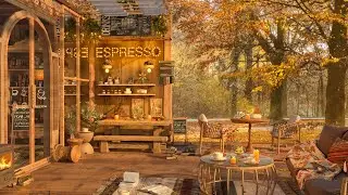 4K Cozy Coffee Shop Autumn Porch - Smooth Jazz Music to Relax/Study/Work to