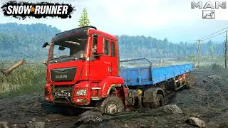 SnowRunner - MAN TGS 480 Semi Truck Driving Through The Mud