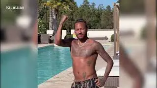 Neymar hits the impossible trick shot by the pool on his first try