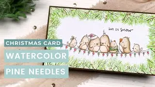 Watercolor Pine Needles Background for Christmas Card