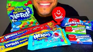 ASMR AIRHEADS VS NERDS CANDY CHALLENGE BATTLE MUKBANG EATING MOUTH BITES SOUNDS REVIEW COMMERCIAL AD