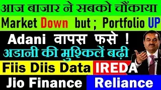 Adani वापस फसे, अडानी की मुश्किलें बढ़ी🔴Fiis Diis Data😮🔴 IREDA🔴Jio Financial🔴Reliance🔴Nifty Portfolio