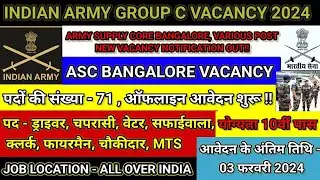 इंडियन आर्मी भर्ती 2024 I Army Group C Vacancy 2024 | ASC/ATC 2 Centre South Recruitment 2024 I#army