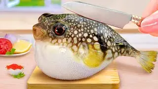 BEST Seafood Recipe 🐡 Satisfying How To Cook Miniature Griled Puffer Fish with Charcoal - Mini Yummy