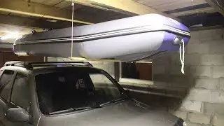 Простое потолочное крепление ПВХ лодки в гараже
