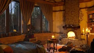 Rain and Thunderstorm Sounds to Fall Asleep with Crackling Fireplace | Cozy Bedroom Ambience