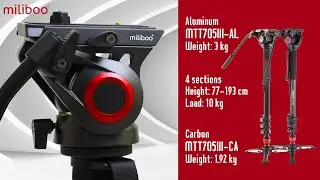 Aluminum and carbon monopod miliboo MTT705III-AL and MTT705III-CA