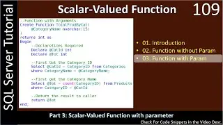 Scalar Valued Functions | Part 3 -  With Parameters | SSMS TSQL Tutorial #109