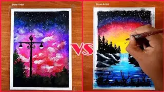 Scenery drawings with oil pastel and poster color | Easy drawing videos | Shorts youtube video