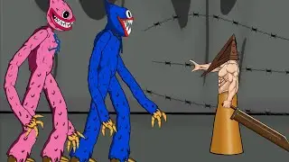 Pyramid Head vs Huggy Wuggy, Kissy Wissy Poppy Playtime Animation. Drawing Cartoon 2.