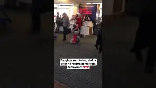 Daughter runs to hug daddy after he returns home from deployment ❤️❤️