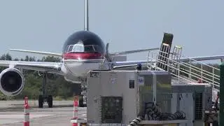 Former President Donald Trump arrives at the Johnstown airport