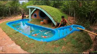 25Days Building Underground House With Waterfall To Fish Pond