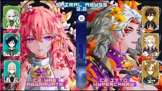 C2 Yae Aggravate & C2 Itto Hyper Carry floor 12 abyss 3.2 9 Stars