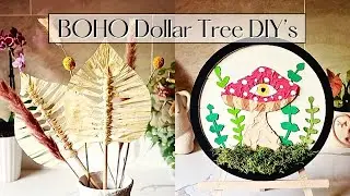 Dollar Tree Raffia Leaf & Mushroom Wall Art | DIY BOHO Dollar Tree Home Decor