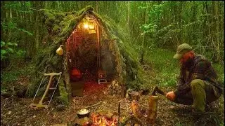 Building a Survival Shelter in a Forest | Camp Food from Natural Herbs | Mr Wild Nature (4K)