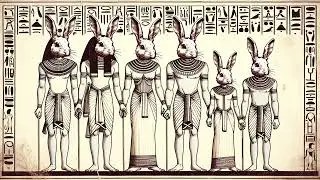 05 Old Fashioned Egyptian drawing of family of 4 with rabbit head