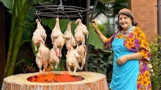 Grandma Roast Spicy Full Chicken in the Tandoor! Delicious Dinner in Azerbaijan Village