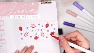 June 2023 bullet journal setup | plan with me | simple strawberries & blueberries theme 🍓🫐