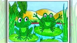 How to draw frog, Easy scenery drawing step by step