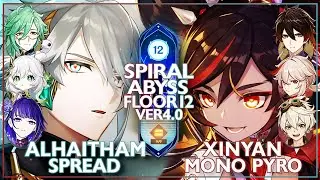 NEW SPIRAL ABYSS 4.0 | Alhaitham Spread & Xinyan Zhongli Mono Pyro | Floor 12 (Genshin impact)