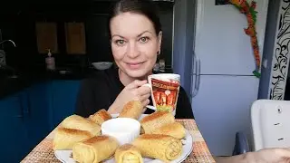 МУКБАНГ БЛИНЫ С МЯСОМ, ТВОРОГОМ, ПЕЧЕНЬЮ/ЗАВТРАК/MUKBANG