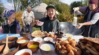 Kyrgyzstan Nomad Village Food 🇰🇬 Lamb Samsa + Beef Manti + Traditional Dairy Food