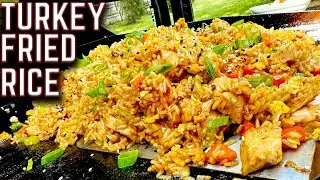 AMAZING TURKEY FRIED RICE ON THE GRIDDLE! PERFECT THANKSGIVING LEFTOVERS COOK IDEA!