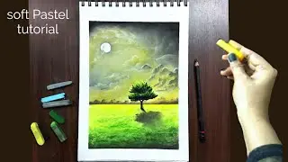Soft Pastel Drawing, Dramatic Moonlight Night Sky Landscape -  Step by Step for beginners - Painting
