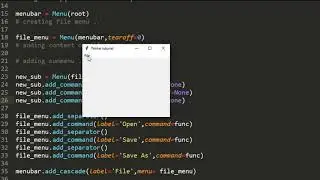 Creating Submenus in tkinter / Menubar part 2 / Tkinter tutorial in hindi / Dynamic Coding
