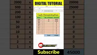 Cash Denomination in Excel | How to Do Cash Denomination in Excel  @digitaltutorial425   #exceltrick