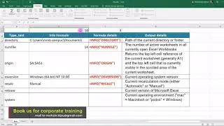 Info Formula in Excel || Get different information about the Excel and operating environment.