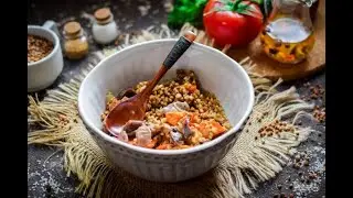 Куриные желудки с гречкой