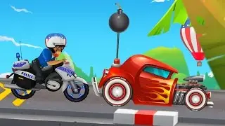 Мультфильм про машинки. Гоночные машины. Полицейский мотоцикл, Ламборджини. Игры для мальчиков.