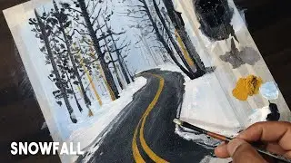 Forest Road during Winter Season | Winter Season Painting | Step By Step | Easy Painting Ideas