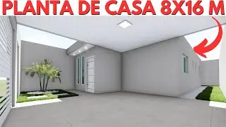 PLANTA DE CASA 8X16 METROS COM 2 QUARTOS!