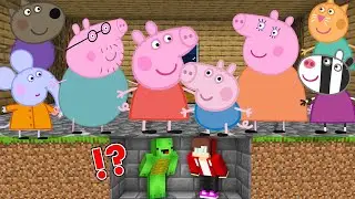 JJ and Mikey HIDE from ALL PEPPA PIG Family in Minecraft Challenge Maizen Security House