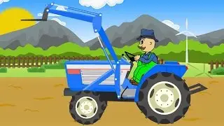 Blue Tractor with Front Loader and Planting Potatoes - Animated Farm for Children