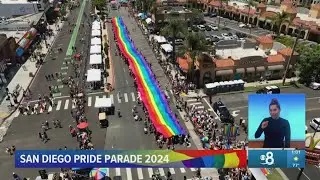 San Diego Pride Parade 2024 |  The giant rainbow flag wraps up the event