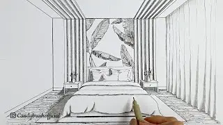 Drawing A Bedroom In One Point Perspective | Timelapse