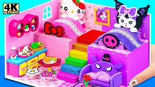 Build Hello Kitty Dream House with 2 Bedroom, Purple Room for Kuromi - DIY Miniature Cardboard House