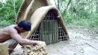 Primitive Technology, Make bamboo door for three pleat tribal mud huts