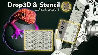 Stencil functionality in ZBrush, in conjunction with the new Drop3D, and Alpha From IMM!