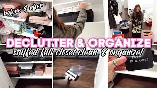 DECLUTTER & ORGANIZE WITH ME! // messy, overstuffed closet clean & organize!