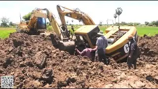 Stuck Machine Caterpillar 312B!! Medium Excavator Hard At Work And Deeply Stuck