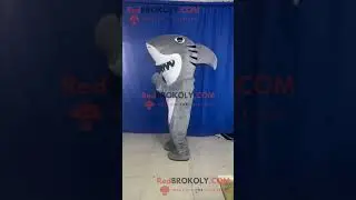 Grey Shark Mascot Costume with Happy Face