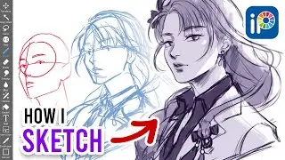 How to Sketch in IBISPAINT X! My Sketching Process and BRUSHES | Raiden Shogun Genshin